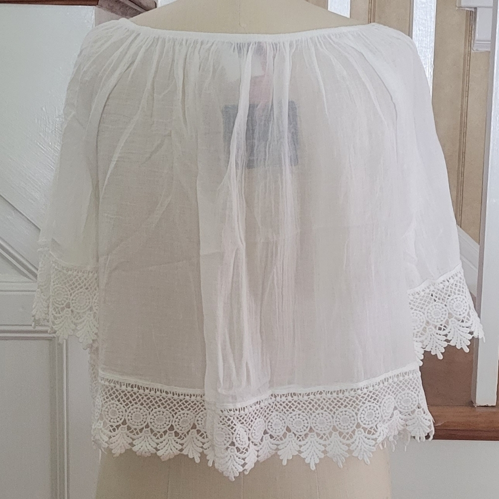 LOLA Linen Lace Blouse White Top Size Large - Picture 4 of 7
